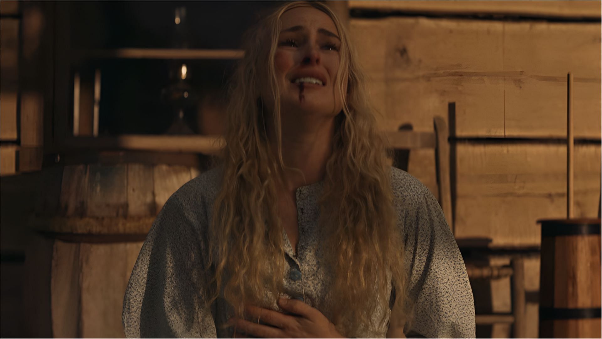 Rumer Willis as Katherine Atherton in an emotional scene from the film, depicting the aftermath of her husband’s murder. (Image via Skipstone Studios)
